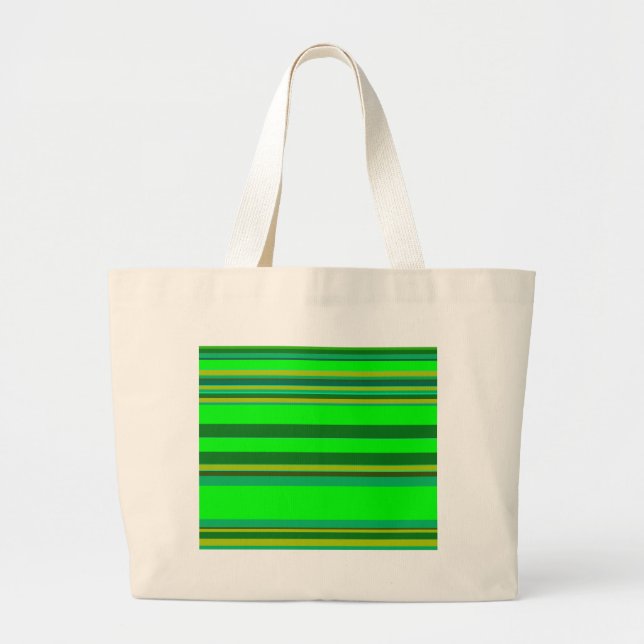 Colourful Green Stripe Customised Designer Pattern Large Tote Bag (Front)
