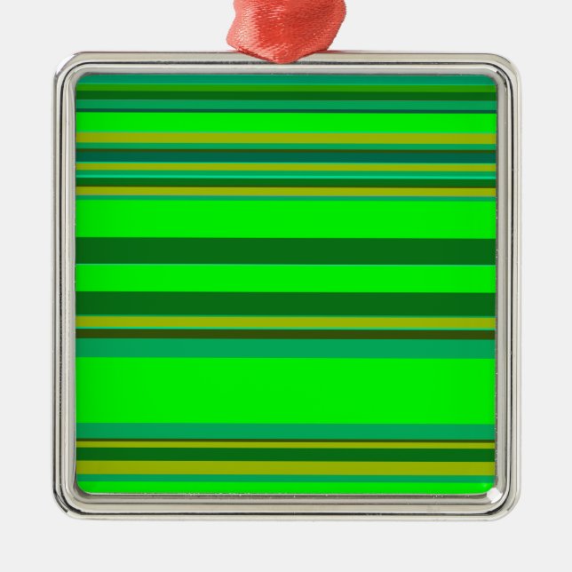 Colourful Green Stripe Customised Designer Pattern Metal Tree Decoration (Front)