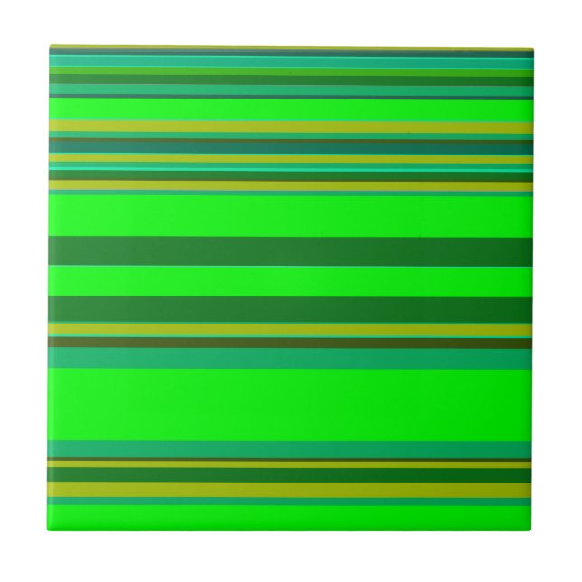 Colourful Green Stripe Customised Designer Pattern Tile (Front)