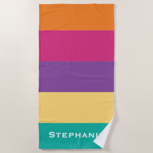 Colourful Green Yellow Purple Abstract Stripes Nam Beach Towel