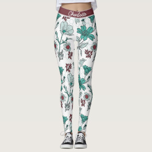 Colourful greenery floral pattern personalised nam leggings