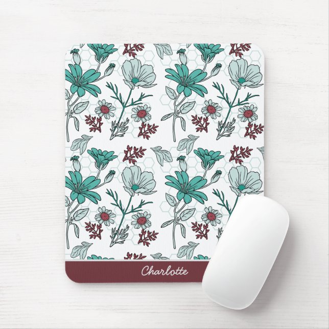 Colourful greenery floral pattern personalised nam mouse mat (With Mouse)