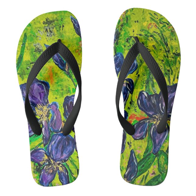 Colourful greens, blues & purples Irises Flip Flops (Footbed)
