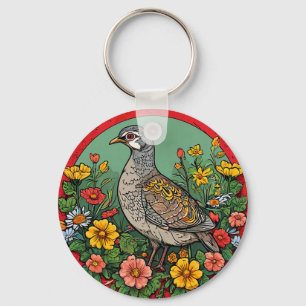 Colourful Grey partridge Bird Key Ring