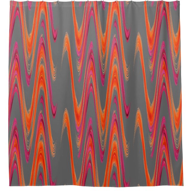 Colourful Grey Pink Orange Wave Geometric Pattern Shower Curtain (Front)