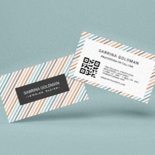 Colourful Grey Stripes Pastel Colours QR CODE  Business Card