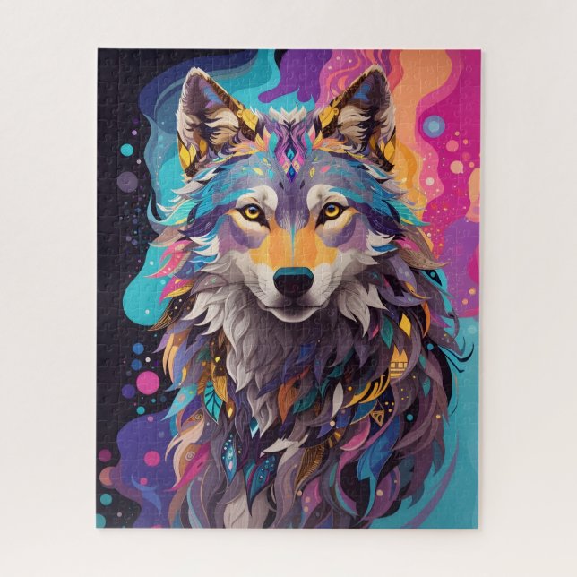 Colourful Grey Wolf Neon Colours Jigsaw Puzzle (Vertical)