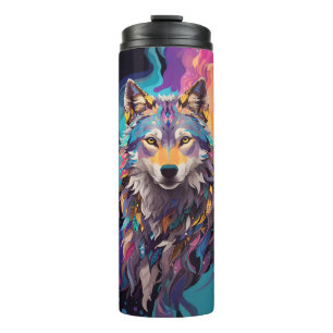 Colourful Grey Wolf Neon Colours Thermal Tumbler