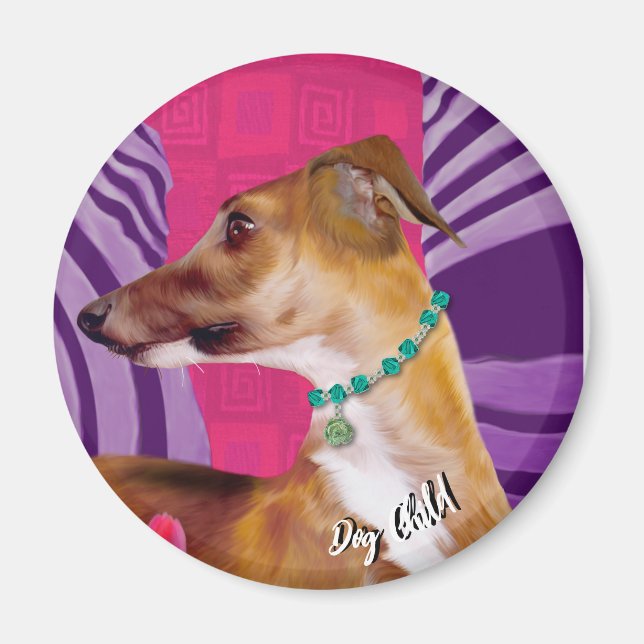 Colourful Greyhound, Art Deco Magnet (Front)