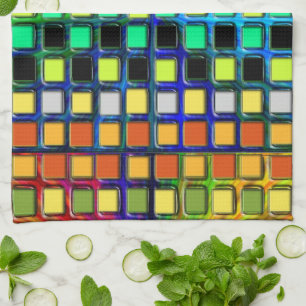 Colourful Grid-Tiled by Shirley Taylor Tea Towel