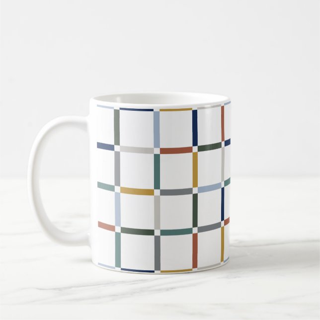 Colourful Grid with Negative Space Art Nouveau Coffee Mug (Left)
