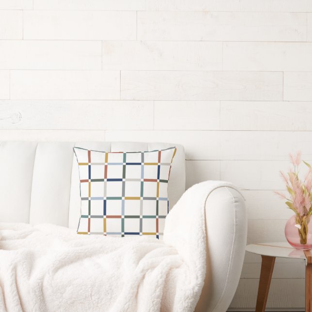 Colourful Grid with Negative Space Art Nouveau Cushion (Couch)