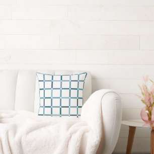 Colourful Grid with Negative Space Sea Tones Colou Cushion