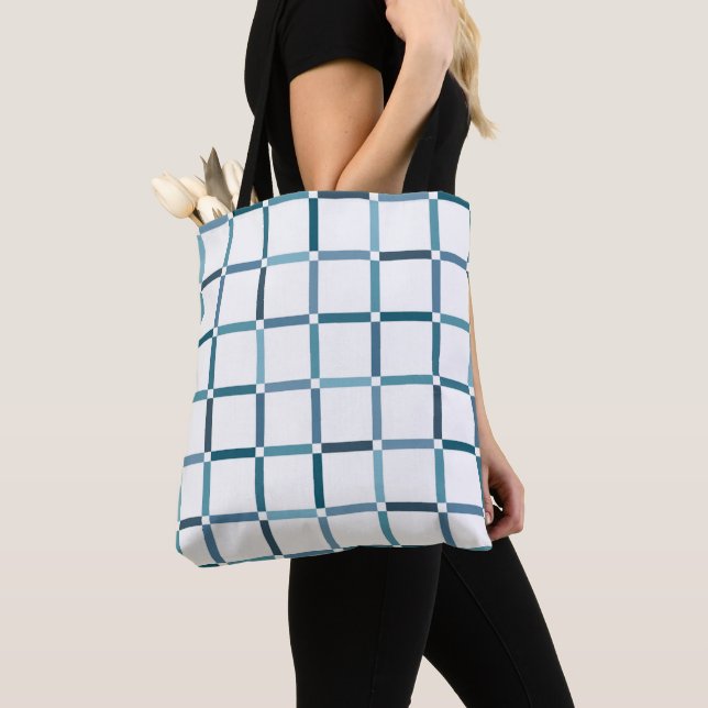 Colourful Grid with Negative Space Sea Tones Colou Tote Bag (Close Up)