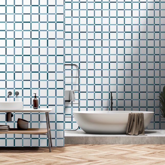 Colourful Grid with Negative Space Sea Tones Colou Wallpaper (Bathroom)