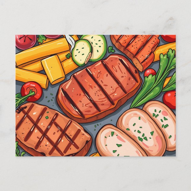 Colourful Grilled Vegetables and Lean Meats Postcard (Front)