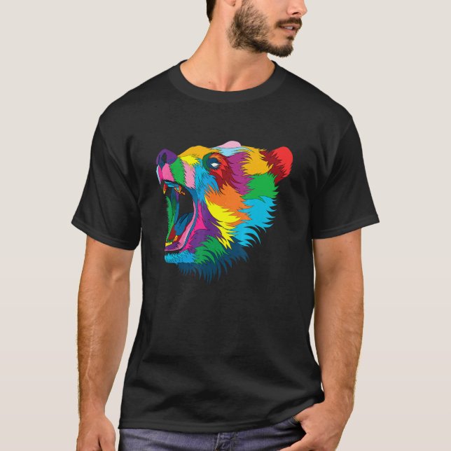 Colourful Grizzly Bear Abstract Colourful Big Tedd T-Shirt (Front)
