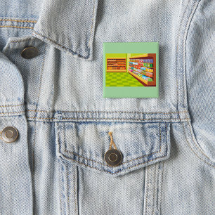 Colourful Grocery Store Aisle and Bakery  15 Cm Square Badge
