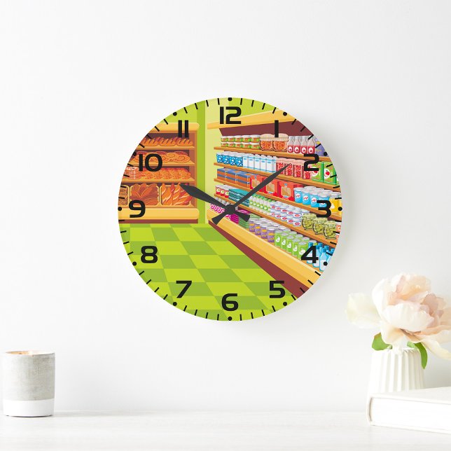 Colourful Grocery Store Aisle and Bakery  Large Clock (Creator Uploaded)