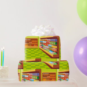 Colourful Grocery Store Aisle and Bakery  Wrapping Paper