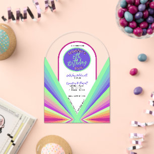 Colourful groovy 70’s retro Birthday arch Acrylic Invitations