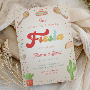 Colourful Groovy 70s Fiesta Mexican Couples Shower Invitation
