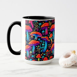Colourful Groovy Bioluminescence Mushrooms Mug