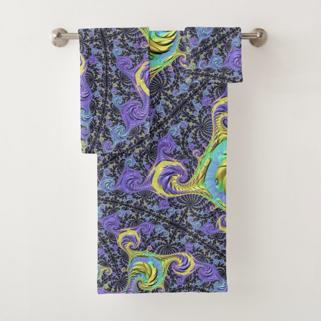 Colourful Groovy Boho Hippie Funky Abstract Fracta Bath Towel Set (Insitu)