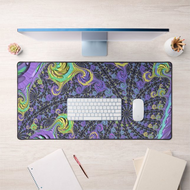 Colourful Groovy Boho Hippie Funky Abstract Fracta Desk Mat (Office 1)