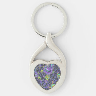 Colourful Groovy Boho Hippie Funky Abstract Fracta Key Ring