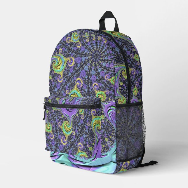 Colourful Groovy Boho Hippie Funky Abstract Fracta Printed Backpack (Back Corner Right)