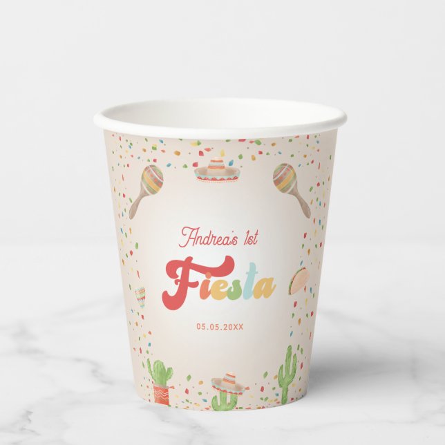 Colourful Groovy Fiesta 1st Birthday Gender Neutra Paper Cups (Front)