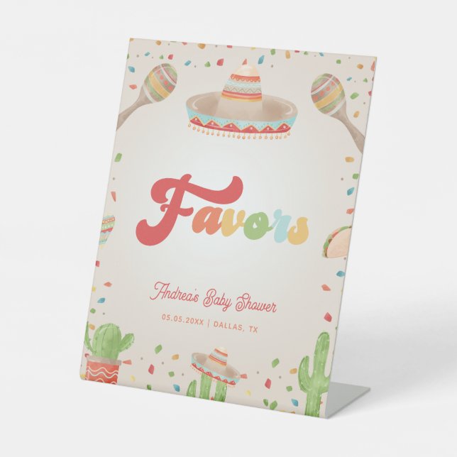 Colourful Groovy Fiesta Baby Shower Favours Sign (Front)