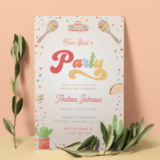 Colourful Groovy Fiesta Taco Bout a Party Birthday Invitation (Creator Uploaded)