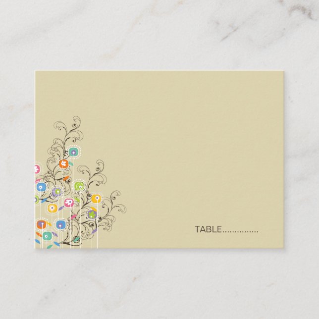 Colourful Groovy Flower Garden Modern Wedding Part Place Card (Front)