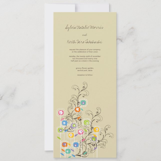 Colourful Groovy Flower Garden Whimsical Wedding Invitation (Front)