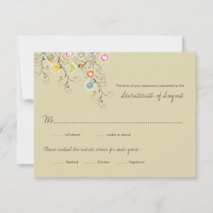 Colourful Groovy Flowers Garden Wedding RSVP Card