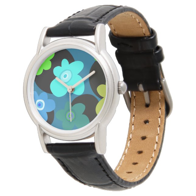 colourful groovy flowers watch (Angled)