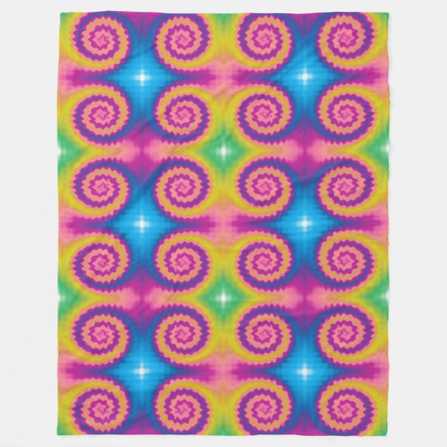 Colourful groovy funky retro tie dye pattern fleece blanket (Front)