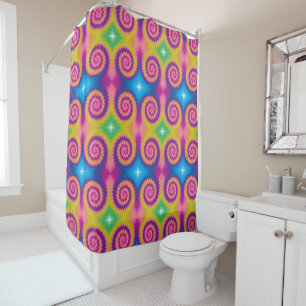 Colourful groovy funky retro tie dye pattern fun shower curtain