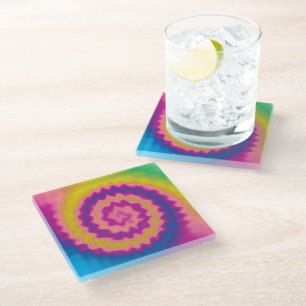 Colourful groovy funky retro tie dye pattern glass coaster