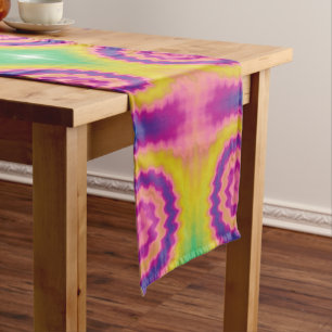 Colourful groovy funky retro tie dye pattern short table runner