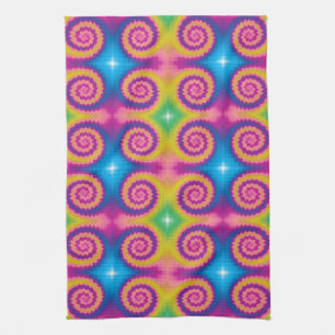 Colourful groovy funky retro tie dye pattern tea towel