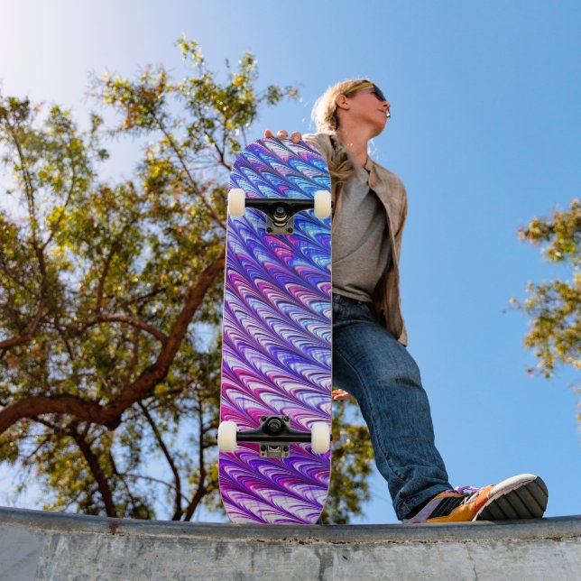 Colourful Groovy Funky Trippy Waves Abstract Art Skateboard (Outdoor 1)