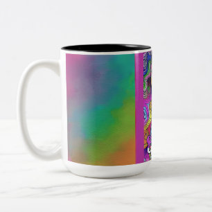 Colourful Groovy Hippie Art Female 15 oz  Two-Tone Coffee Mug