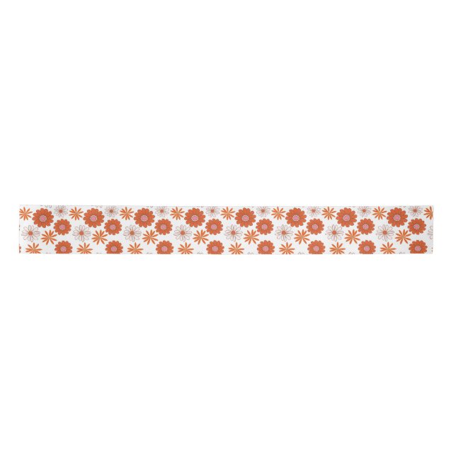 Colourful Groovy Hippie Flower Red Orange White Satin Ribbon (Front)