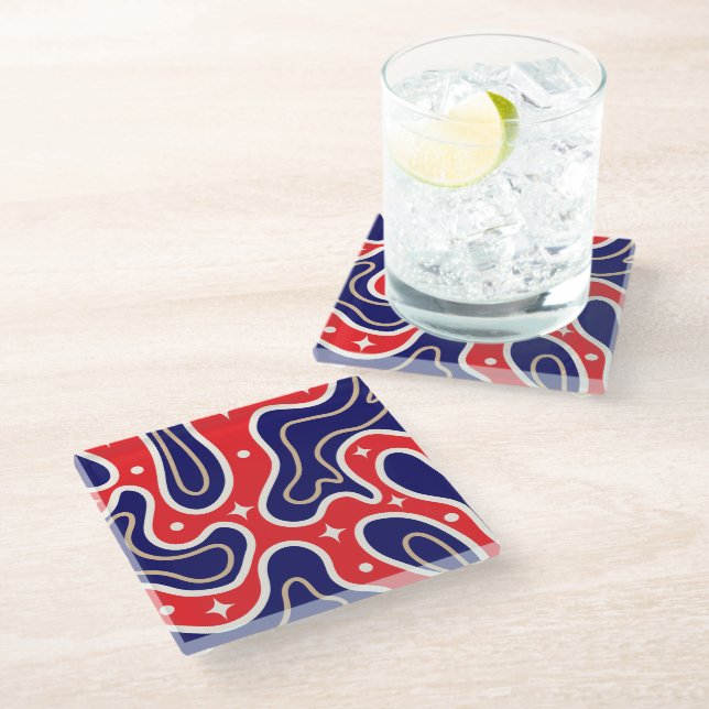 colourful groovy monogram name glass coaster (Angled)