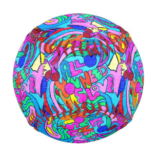 colourful groovy peace and love baseball