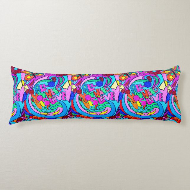 colourful groovy peace and love body cushion (Front)