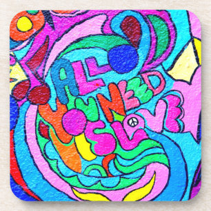colourful groovy peace and love coaster